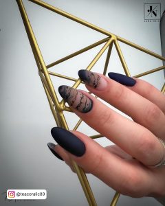 Dark Blue Matte Nails In Almond Shape