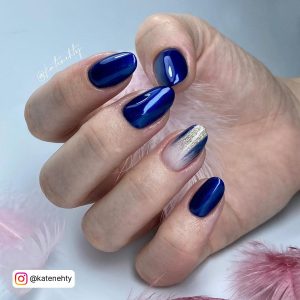 Dark Blue Nail Polish With Chrome Finish