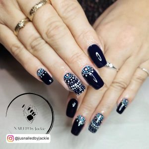 Dark Blue Nails Design On Three Fingers