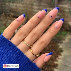 Dark Blue Tips Nails With Nude Base Coat