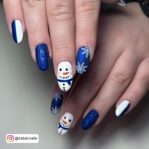 Dark Blue Winter Nails With Snowman