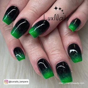 Dark Green And Black Ombre Nails In Square Shape