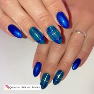 Dark Green And Blue Nails
