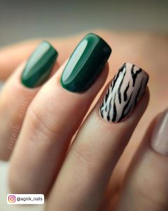 Dark Green And Pink Nails