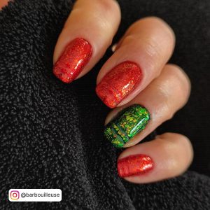 Dark Green And Red Nails