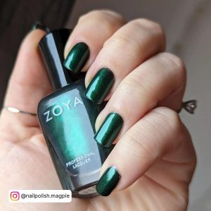 Dark Green And Silver Nails
