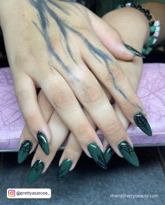 Dark Green Nails Acrylic
