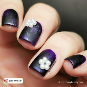Dark Purple And Black Nails With Embellishments