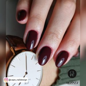 Dark Red And Gold Nails