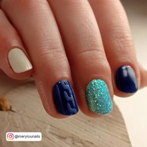 Different Shades Of Blue Nails With Glitter