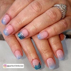 Dusty Blue Ombre Nails With Glitter