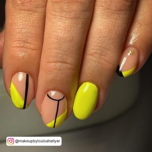 Easy Yellow And Black Nail Designs In Almond Shape