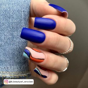 Electric Blue Nails In Matte Shade
