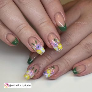 Emerald Green Almond Nails French Tip