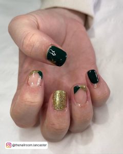 Emerald Green And Gold Nail Designs