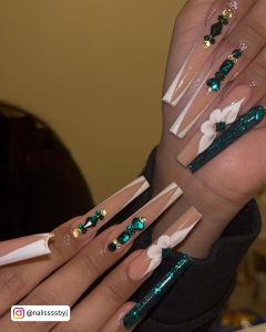 Emerald Green And Gold Nails