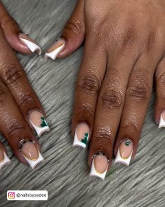 Emerald Green And White Nails
