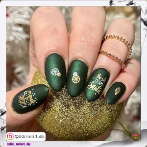 Emerald Green Green And Gold Nails