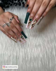 Emerald Green Green And Gold Nails