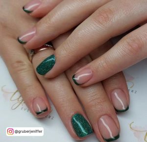 Emerald Green Nails With Glitter
