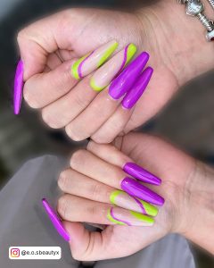 Finger Nail Art Green And Purple