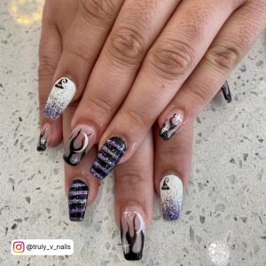 Flame Nails Black And White With Ombre