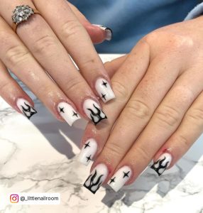 Flame Nails Black And White With Stars