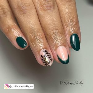 Forest Green And Gold Nails