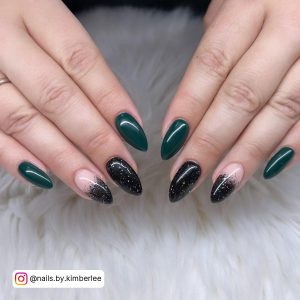 Forest Green Color Stiletto Nails