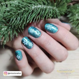 Gel Nails Blue With Snowflakes And Glitter