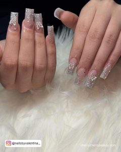 Glitter And Clear Acrylic Butterfly Nails