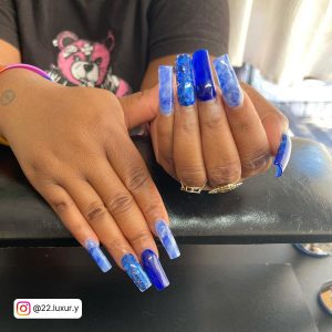 Glitter Blue Acrylic Nails
