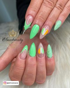 Glitter Green French Tip Nails