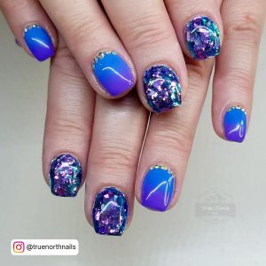 Glitter Royal Blue Ombre Nails With Glitter