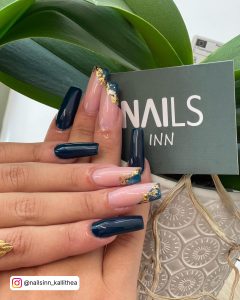 Gold And Blue Acrylic Nails