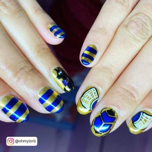 Gold And Blue Nail Designs