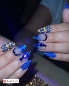 Gold And Blue Nails