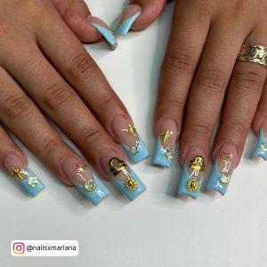 Gold And Navy Blue Nails