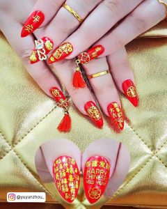 Gold And Red Christmas Nails
