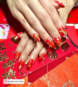 Gold And Red Ombre Nails
