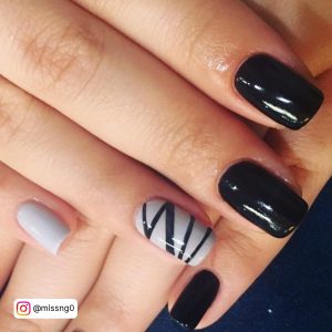 Gray And Black Gel Nails With Lines