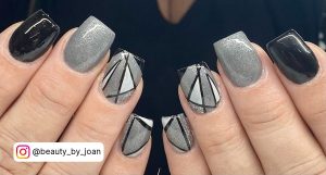 Gray And Black Nail Art With Symetric Design