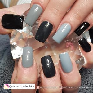 Gray And Black Nail Designs In Square Shape