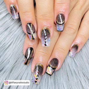 Gray And Black Nail Designs With Glitter
