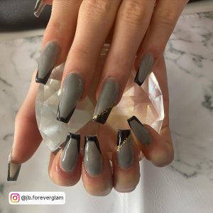 Gray And Black Nail Ideas In French Tip Design