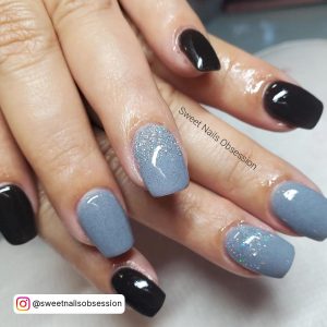 Gray And Black Nail Ideas With Glitter