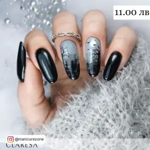 Gray And Black Ombre Nails In Almond Shape
