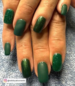 Green Acrylic Nails With Glitter