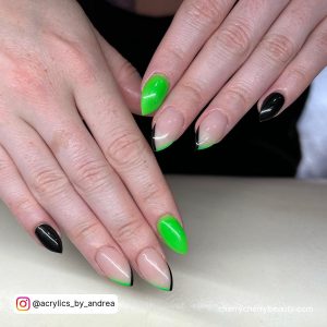 Green And Black Nail Designs In Unqiue French Tip Design