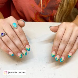Green And Blue Glitter Nails